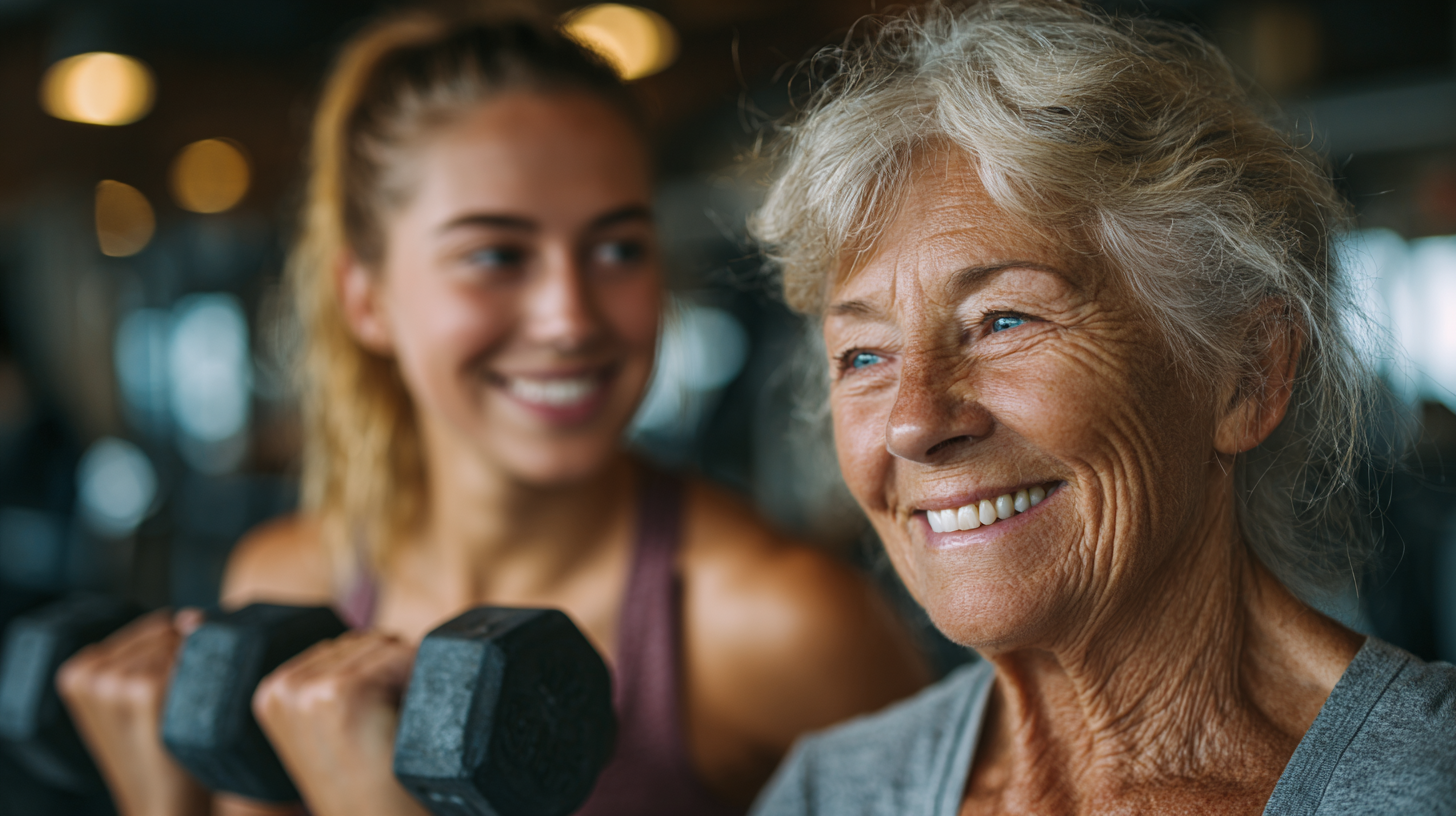 Femei mature zâmbind după o sesiune de antrenament, demonstrând fericire și satisfacție